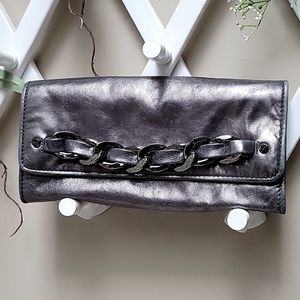 EUC Michael Kors Leather Clutch with Grey Metallic Gunmetal Chain Hardware